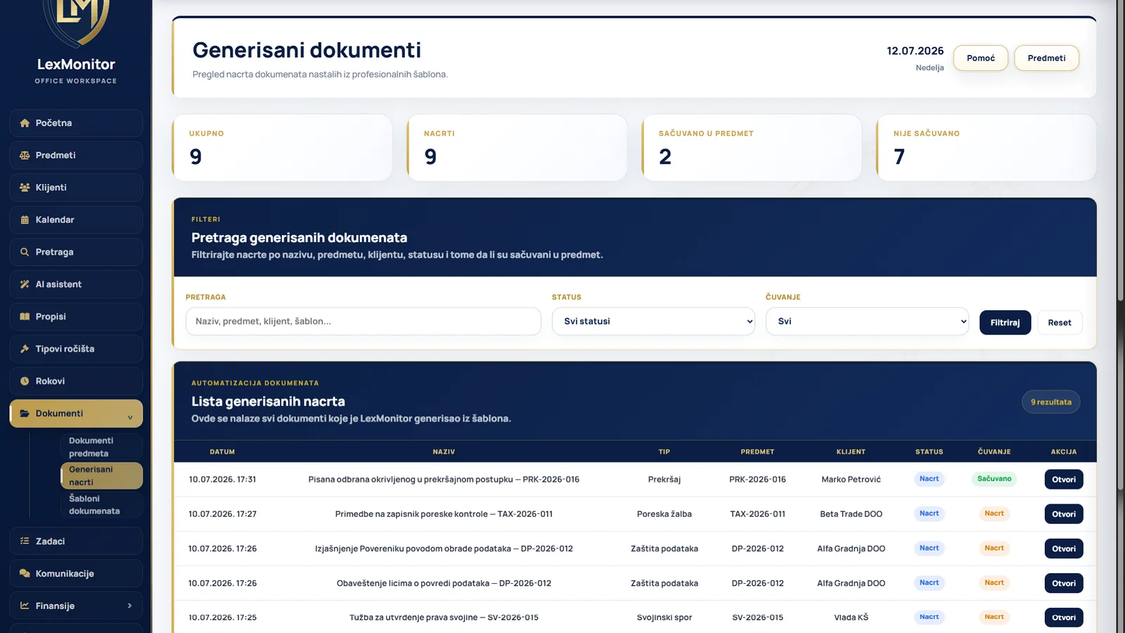 LexMonitor generisani dokumenti